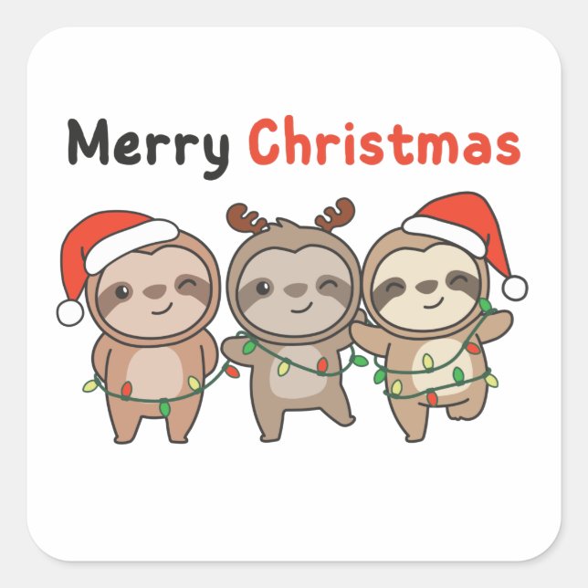 Sloth Christmas Niedlich Sloths Frohe Weihnachten Quadratischer Aufkleber (Vorderseite)