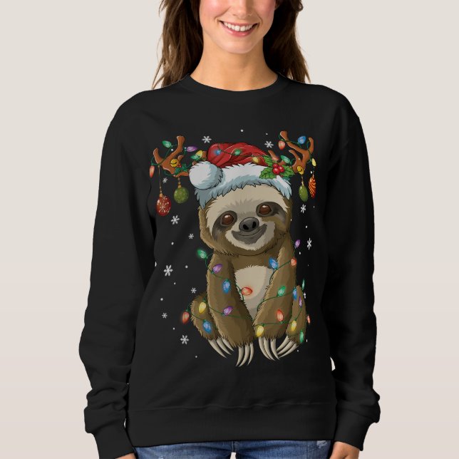 Sloth Christmas Reindeer Lights Weihnachtsmannmütz Sweatshirt (Vorderseite)