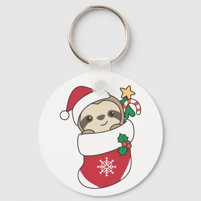 Sloth Christmas Snow Winter Animals Sloths Keychai Schlüsselanhänger (Vorderseite)