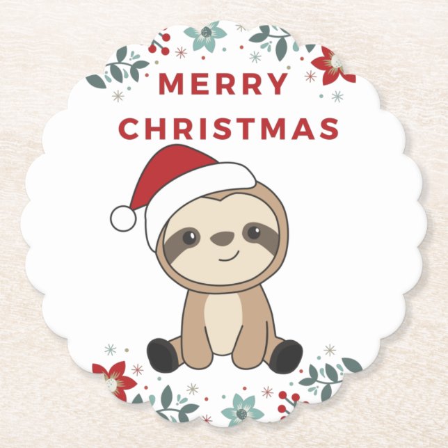 Sloth Christmas Snow Winter Animals Sloths Paper C Untersetzer (Vorderseite)