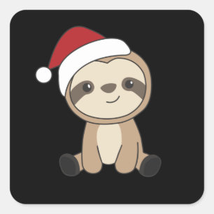 Sloth Christmas Snow Winter Animals Sloths Square Quadratischer Aufkleber