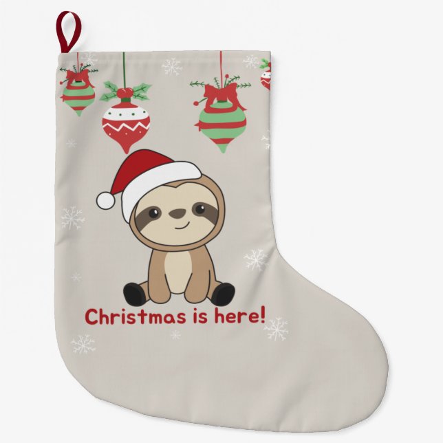Sloth Christmas Snow Winter Tiere Sloths Large C Großer Weihnachtsstrumpf (Vorderseite)
