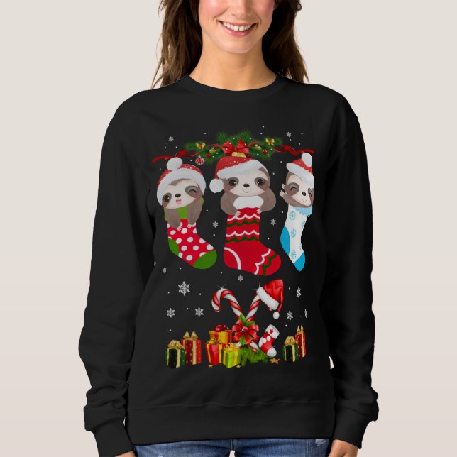 Sloth Christmas Sock Sloth Weihnachtsmannmütze Lig Sweatshirt (Vorderseite)