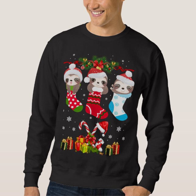 Sloth Christmas Sock Sloth Weihnachtsmannmütze Lig Sweatshirt (Vorderseite)