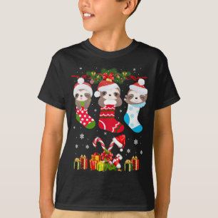 Sloth Christmas Sock Sloth Weihnachtsmannmütze Lig T-Shirt