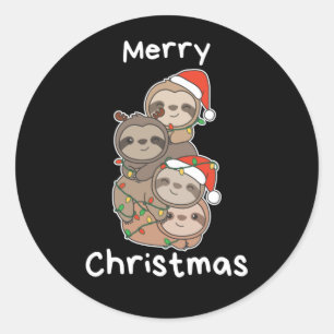 Sloth Christmas Tree Christmas Animals Sloths Clas Runder Aufkleber