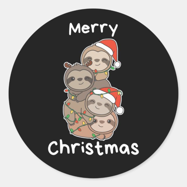 Sloth Christmas Tree Christmas Animals Sloths Clas Runder Aufkleber (Vorderseite)