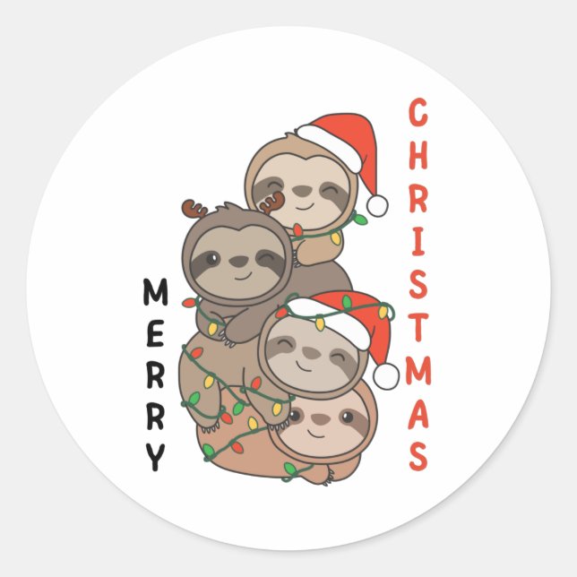Sloth Christmas Tree Christmas Animals Sloths Clas Runder Aufkleber (Vorderseite)