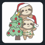 Sloth Christmas Tree Christmas Animals Sloths Quadratischer Aufkleber<br><div class="desc">Die Sloths sehen aus wie ein Weihnachtsbaum. Mit den Lichtern der Feen und den Hüten des Weihnachtsmannes sind sie perfekt für Weihnachten. Jeder Sloth-Liebhaber freut sich über die niedliche Tiere für die Ferien</div>