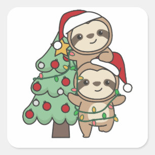 Sloth Christmas Tree Christmas Animals Sloths Quadratischer Aufkleber