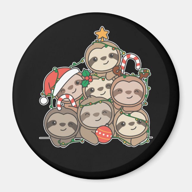 Sloth Christmas Tree Funny Animal Christmas Magnet (Vorne)