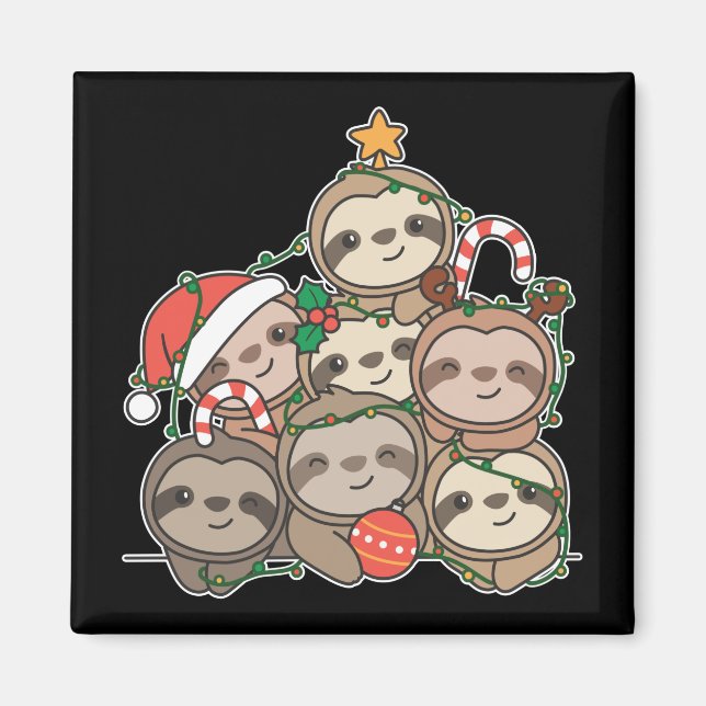 Sloth Christmas Tree Funny Animal Christmas Magnet (Vorne)