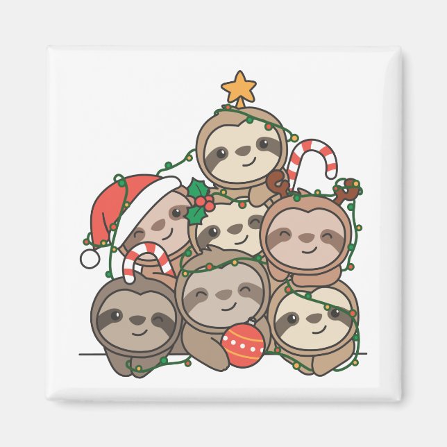 Sloth Christmas Tree Funny Animal Christmas Magnet (Vorne)