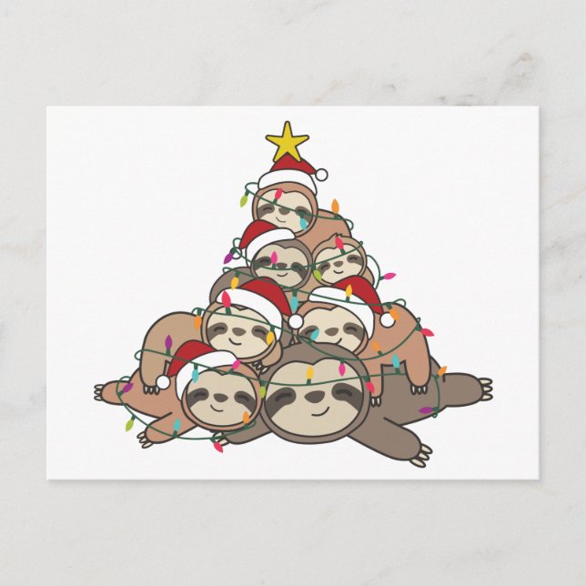 Sloth Christmas Tree Funny Animal Christmas Postca Postkarte (Vorderseite)