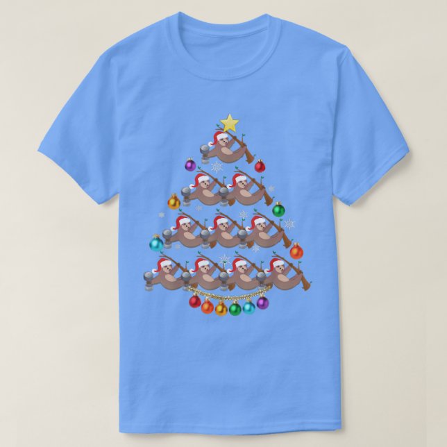 Sloth Christmas Tree Lights Funny Sloth Xmas  T-Shirt (Design vorne)