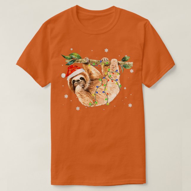 Sloth Christmas Tree Lights Weihnachtsmannmütze 1 T-Shirt (Design vorne)