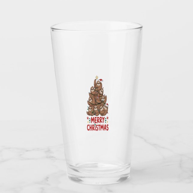Sloth Christmas Tree Merry Holiday Glas (Vorderseite)