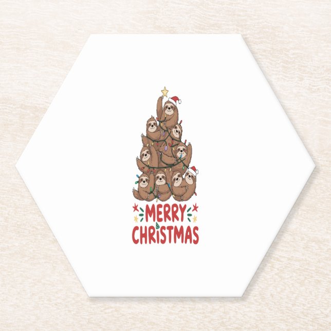 Sloth Christmas Tree Merry Holiday Untersetzer (Vorderseite)