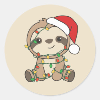 Sloth Christmas Winter Animals Sloths Classic Roun Runder Aufkleber