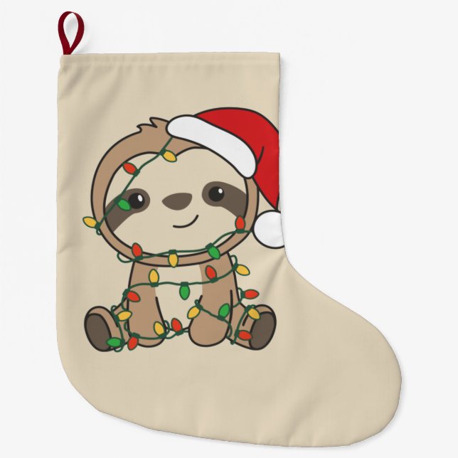 Sloth Christmas Winter Animals Sloths Large Christ Großer Weihnachtsstrumpf (Vorderseite)
