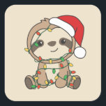 Sloth Christmas Winter Animals Sloths Square Stick Quadratischer Aufkleber<br><div class="desc">Die Sloth at Christmas with fairy lights. Funny animals with ohrts and snow for the holidays. In Sweet Christmas Greeting. Sloths are cute animals and perfect for Christmas.</div>