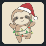 Sloth Christmas Winter Animals Sloths Square Stick Quadratischer Aufkleber<br><div class="desc">Die Sloth at Christmas with fairy lights. Funny animals with ohrts and snow for the holidays. In Sweet Christmas Greeting. Sloths are cute animals and perfect for Christmas.</div>