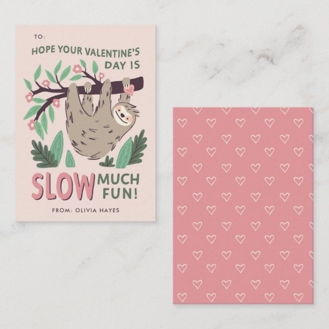 Sloth Classroom Valentine's Exchange Note Card Mitteilungskarte (Vorne/Hinten)