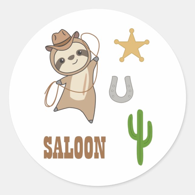 Sloth Cowboy Lasso Western Australia Sloths Runder Aufkleber (Vorderseite)