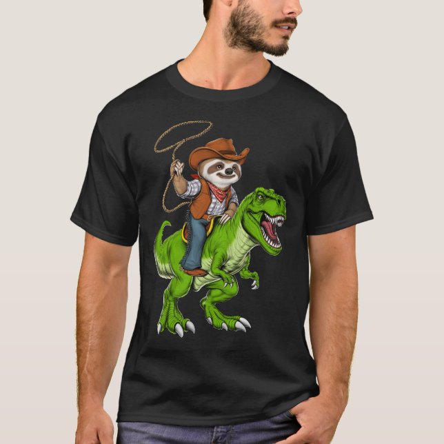 Sloth Cowboy Riding T-Rex Dinosaur T-Shirt (Vorderseite)