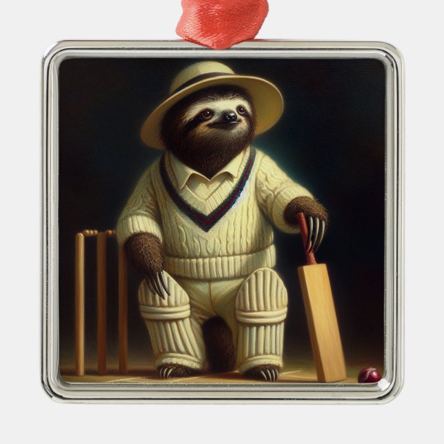 Sloth Cricket Player Ornament Aus Metall (Vorne)