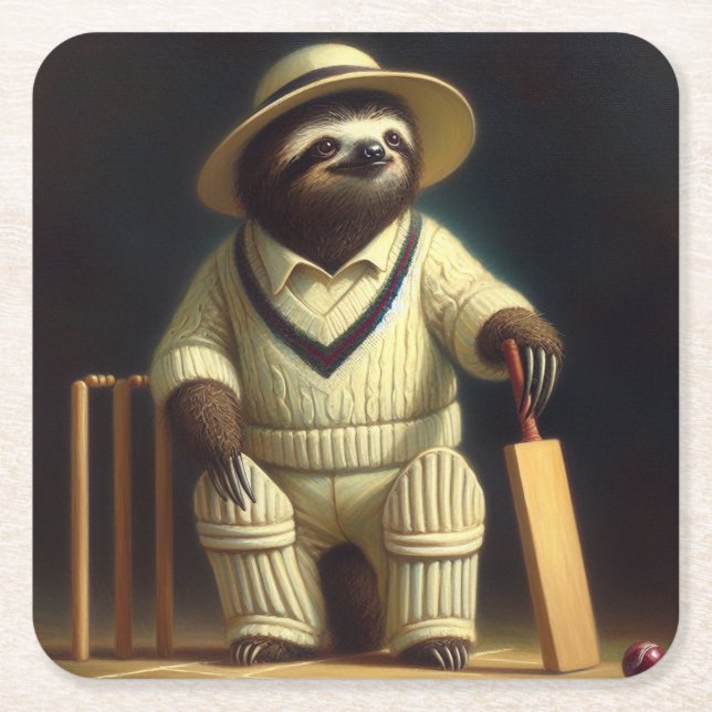 Sloth Cricket Player Rechteckiger Pappuntersetzer (Vorderseite)