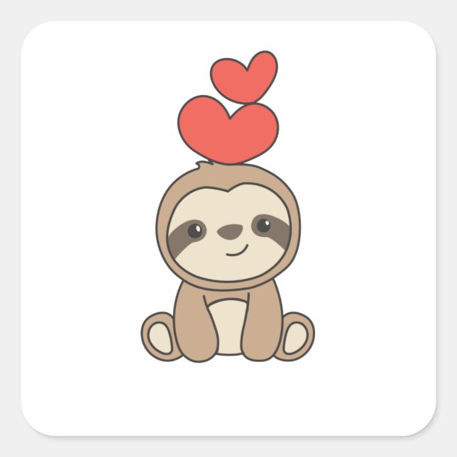 Sloth Cute Animals With Hearts Favorite Animal Quadratischer Aufkleber (Vorderseite)