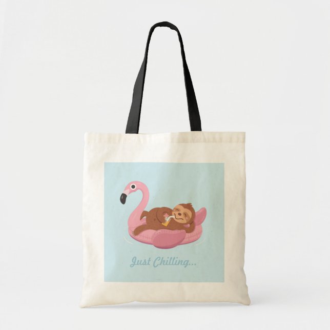 Sloth, der auf rosa Flamingo-Floss-Sommer-Tasche Tragetasche (Vorne)