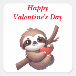 Sloth, der den Valentinstag des Herzens hält Quadratischer Aufkleber