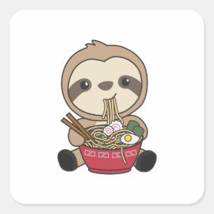 Sloth Eat Ramen Niedlich Kawaii Noodle Sloth Quadratischer Aufkleber