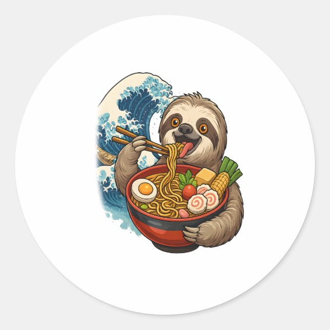 Sloth Eating Japanese Ramen Runder Aufkleber (Vorderseite)