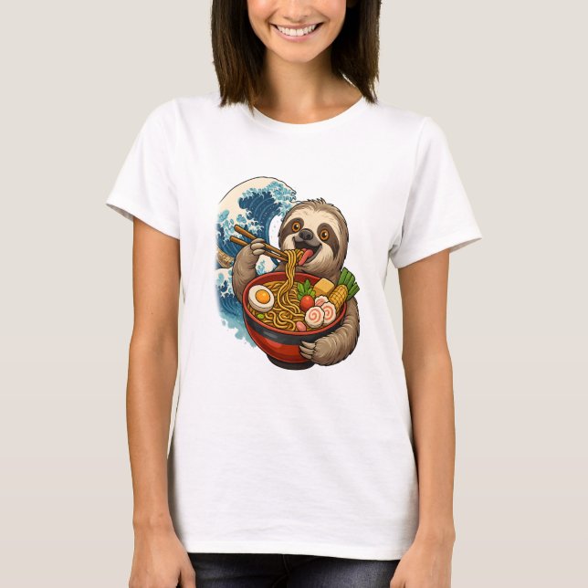Sloth Eating Japanese Ramen T-Shirt (Vorderseite)