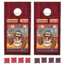 Sloth Eating Ramen on Red Wood - Ramen Liebe