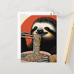 Sloth Eating Ramen Woodblock Print Postkarte