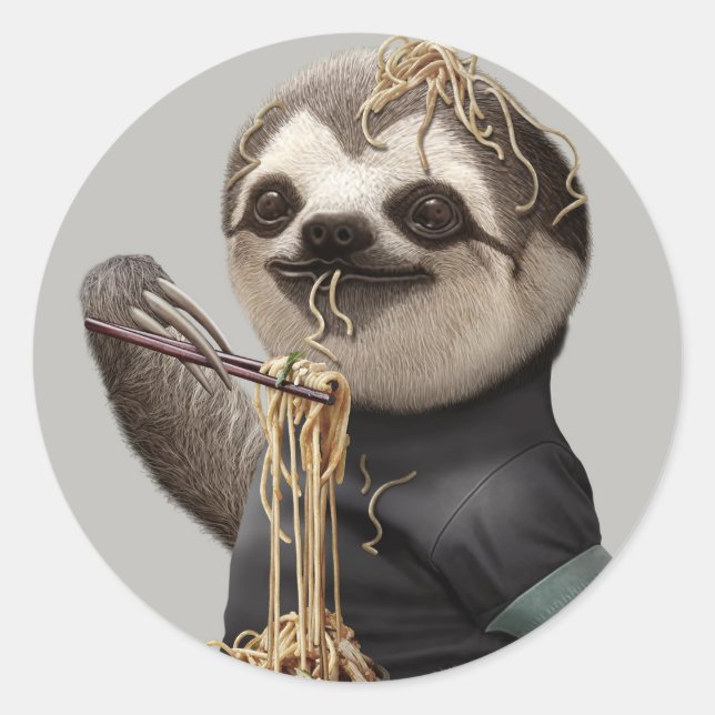 SLOTH ESSEN NOODLE RUNDER AUFKLEBER (Vorderseite)
