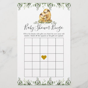 Sloth Family Baby Dusche Bingo Spiel