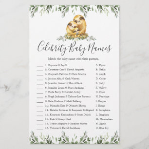 Sloth Family Baby Shower Celebrity Baby Names Game