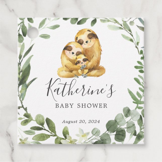 Sloth Family Baby Showmarke Geschenkanhänger (Vorderseite)