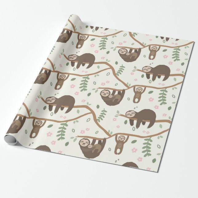 Sloth Family New baby Dusche Kinder Geschenkpapier (Ungerollt)