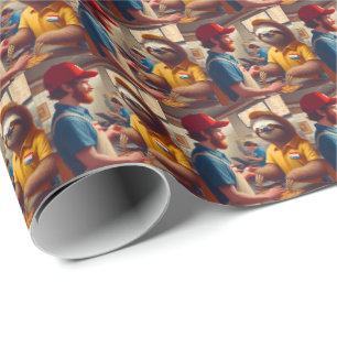 Sloth Fast Food Worker Geschenkpapier