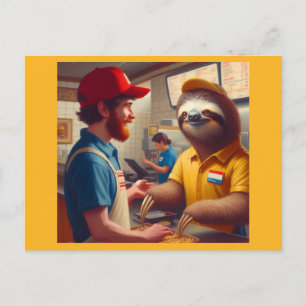 Sloth Fast Food Worker Postkarte