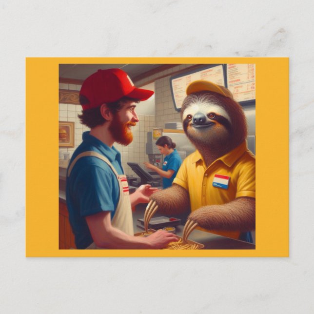 Sloth Fast Food Worker Postkarte (Vorderseite)