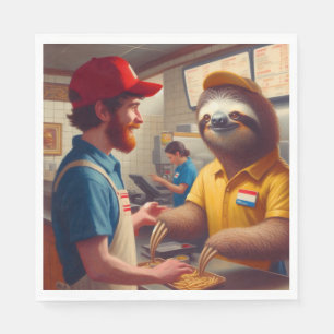 Sloth Fast Food Worker Serviette