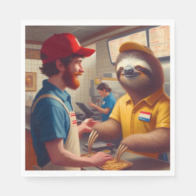 Sloth Fast Food Worker Serviette (Vorderseite)