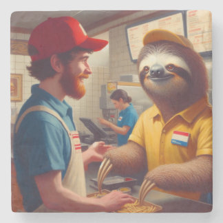 Sloth Fast Food Worker Steinuntersetzer